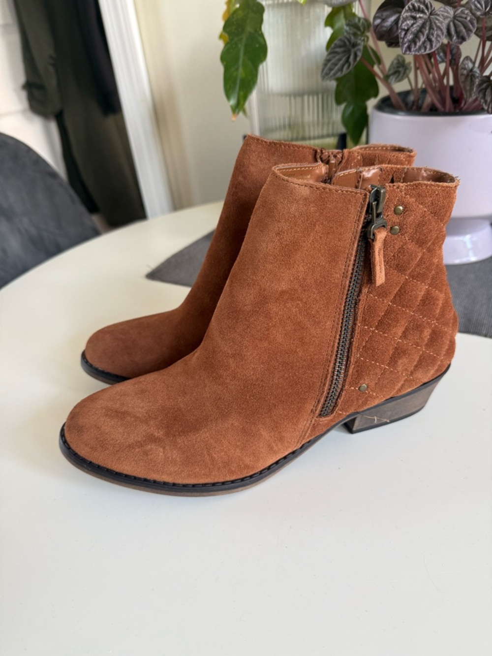 White Mountain Rust Suede Quilted Ankle Booties